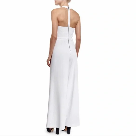 ALICE + OLIVIA WHITE CRISS-CROSS FRONT WIDE LEG JUMPSUIT